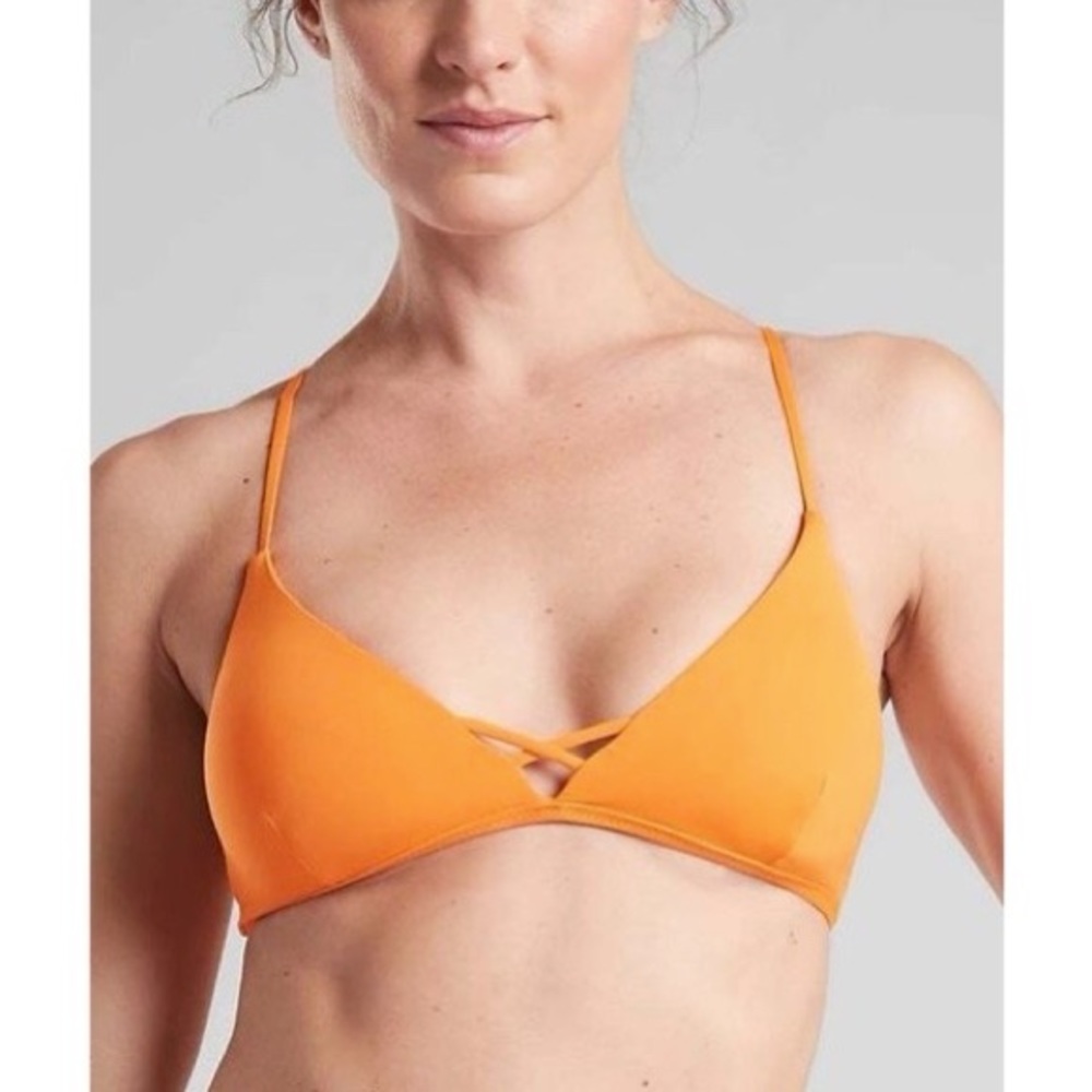 NWT Athleta Triangle Bikini Top Tie Back Trian Moor Orange XXS Fits A-C Swim